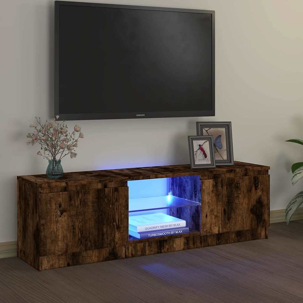 vidaXL ТВ шкаф с LED осветление опушен дъб 120x30x36 см