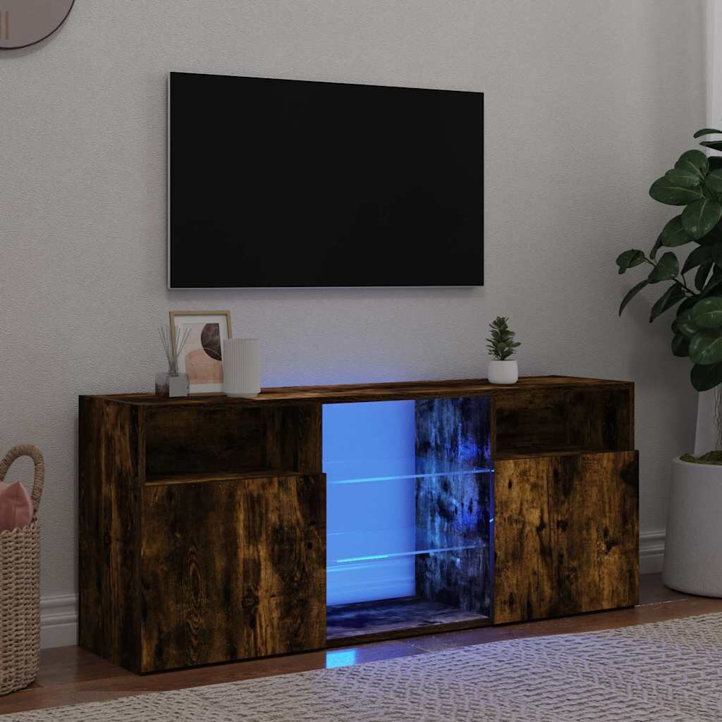 vidaXL ТВ шкаф с LED осветление опушен дъб 120x30x50 см