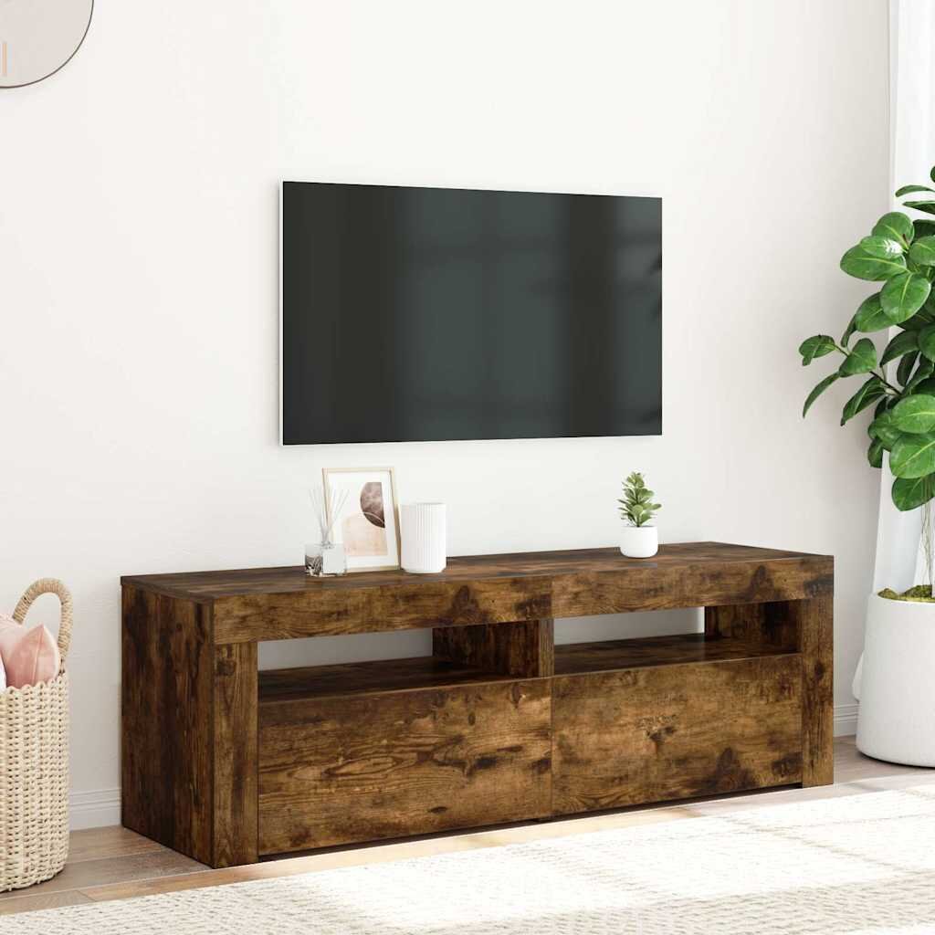 vidaXL ТВ шкаф с LED осветление опушен дъб 120x35x40 см