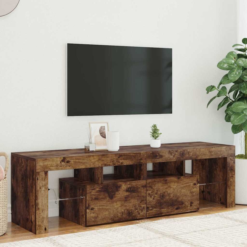 vidaXL ТВ шкаф с LED осветление опушен дъб 140x365x40 см