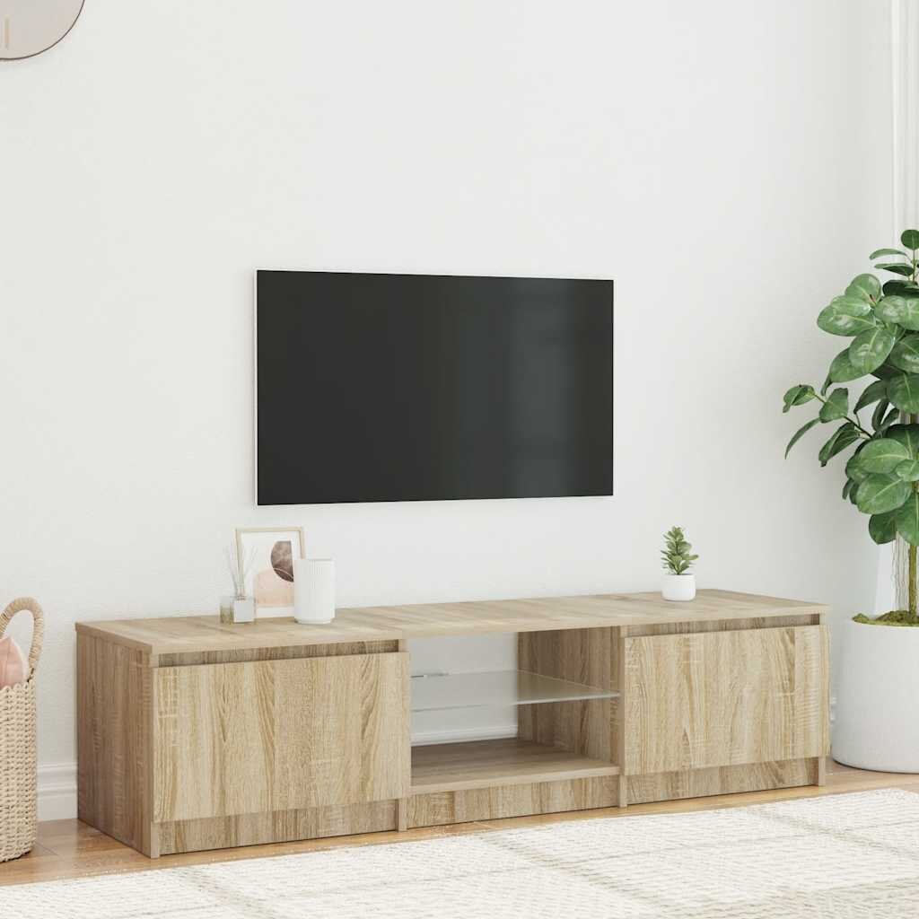 vidaXL ТВ шкаф с LED осветление опушен дъб 140x40x36 см
