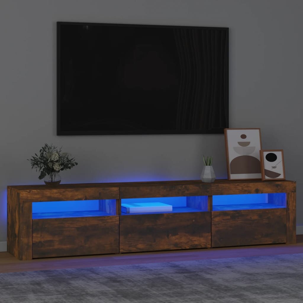 vidaXL ТВ шкаф с LED осветление опушен дъб 180x35x40 см