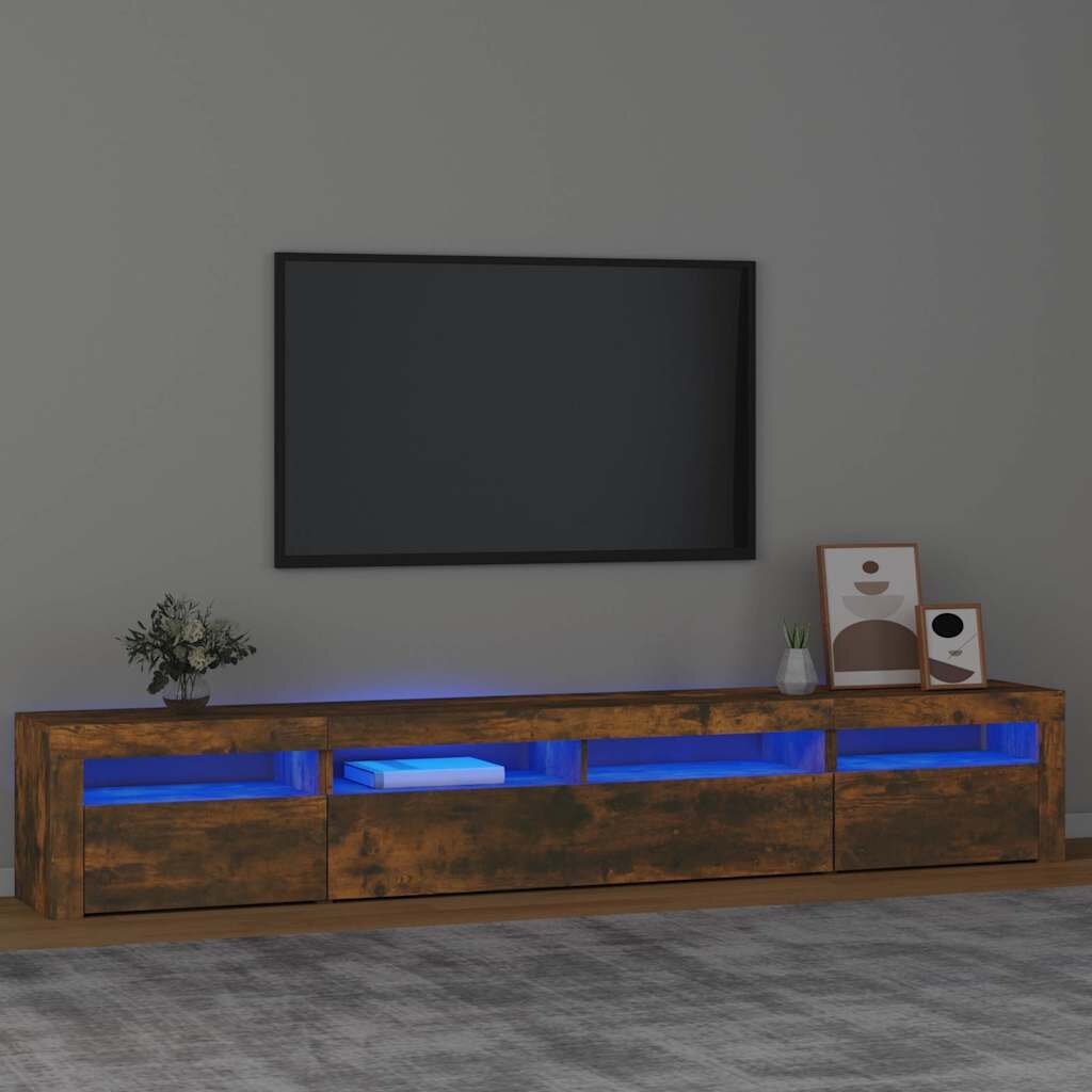 vidaXL ТВ шкаф с LED осветление опушен дъб 240x35x40 см