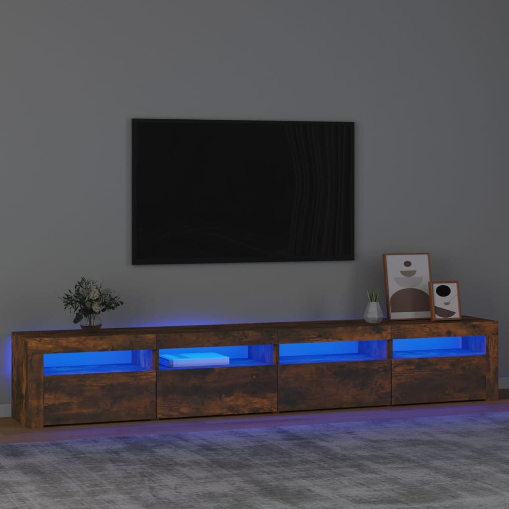 vidaXL ТВ шкаф с LED осветление опушен дъб 240x35x40 см