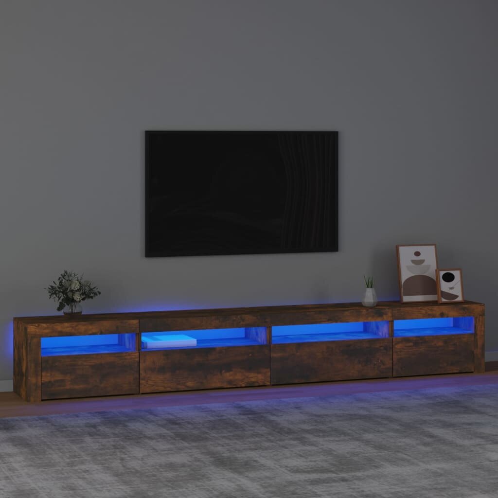 vidaXL ТВ шкаф с LED осветление опушен дъб 270x35x40 см