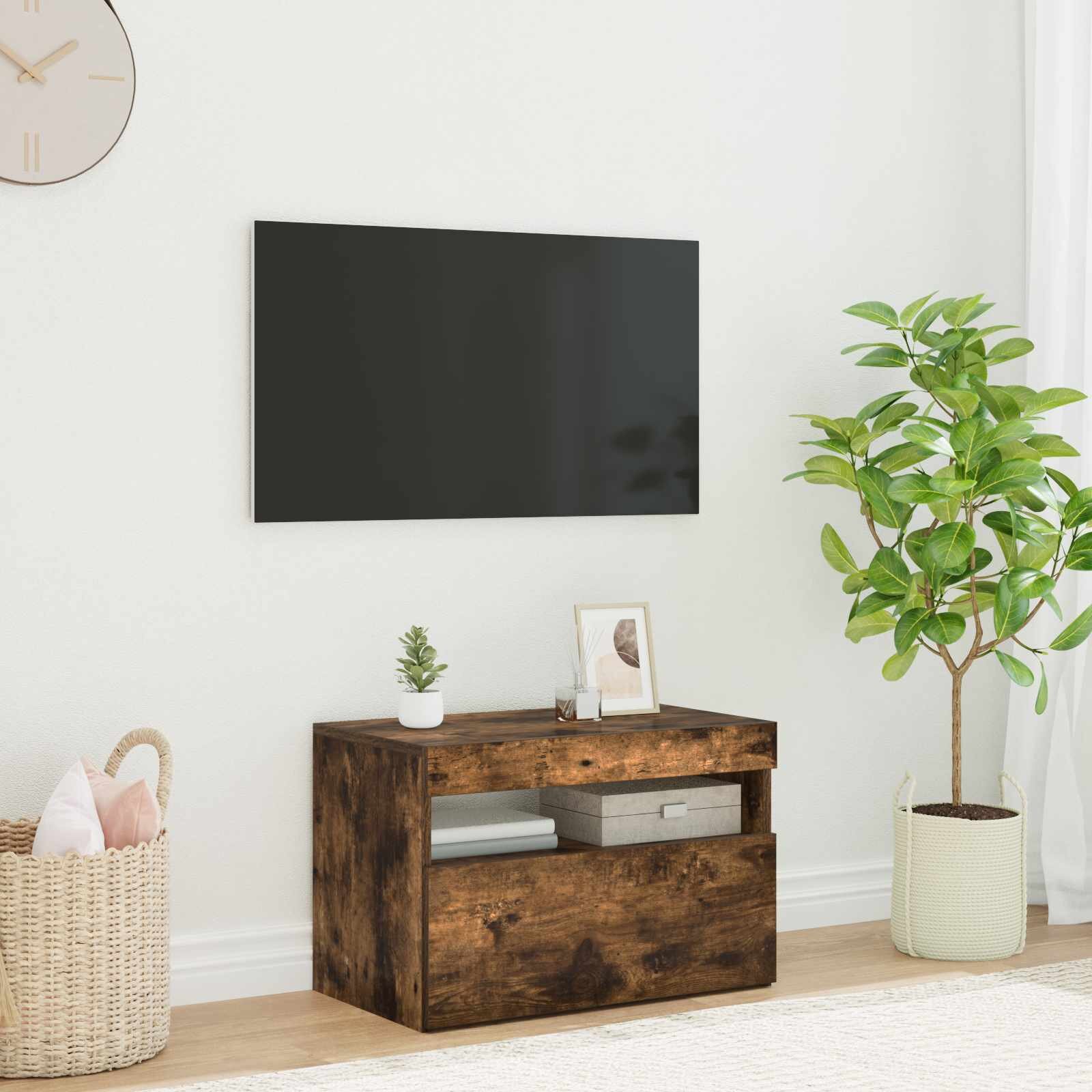 vidaXL ТВ шкаф с LED осветление опушен дъб 60x35x40 см