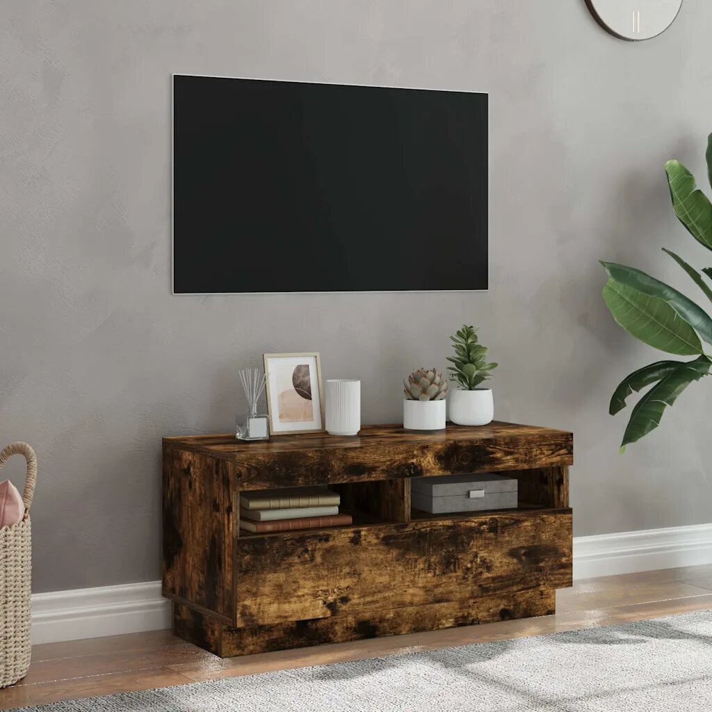 vidaXL ТВ шкаф с LED осветление опушен дъб 80x35x40 см