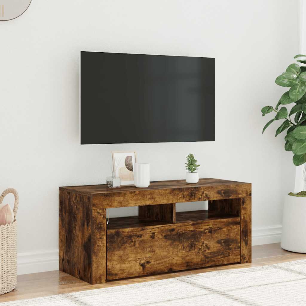 vidaXL ТВ шкаф с LED осветление опушен дъб 90x35x40 см
