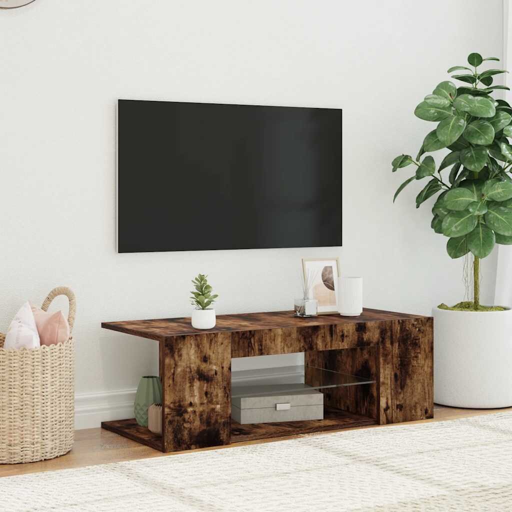 vidaXL ТВ шкаф с LED осветление опушен дъб 90x39x30 см