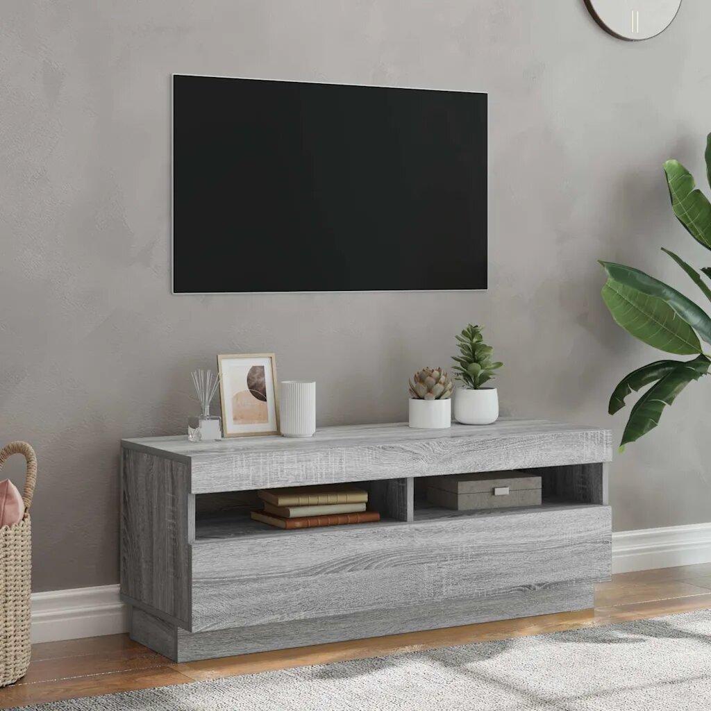 vidaXL ТВ шкаф с LED осветление сив сонома 100x35x40 см