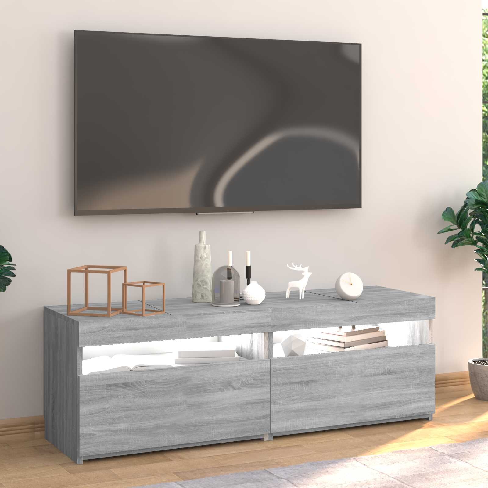 vidaXL ТВ шкаф с LED осветление сив сонома 120x35x40 см