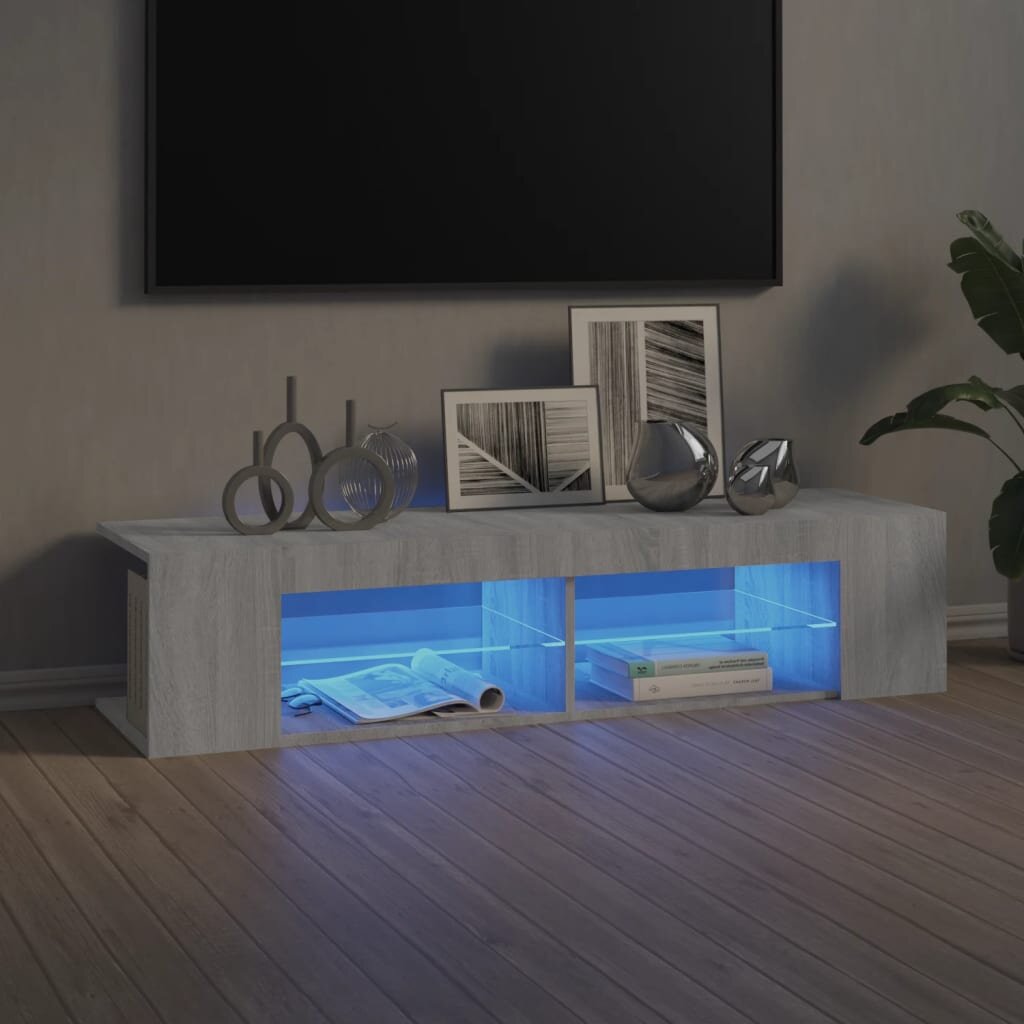 vidaXL ТВ шкаф с LED осветление сив сонома 135x39x30 см