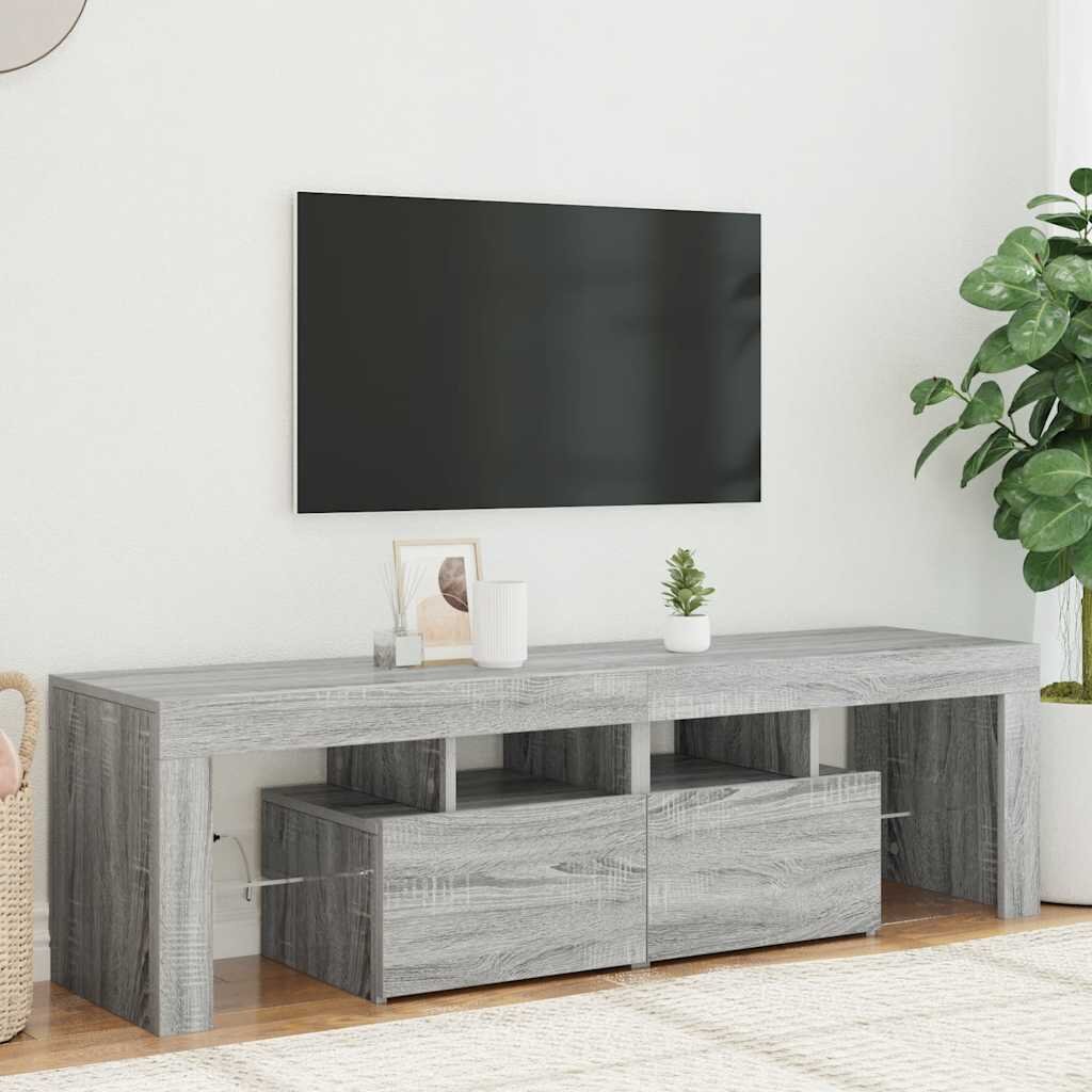 vidaXL ТВ шкаф с LED осветление сив сонома 140x365x40 см