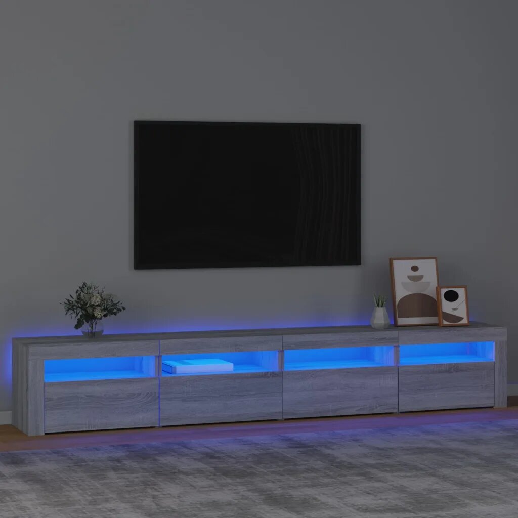 vidaXL ТВ шкаф с LED осветление сив сонома 240x35x40 см