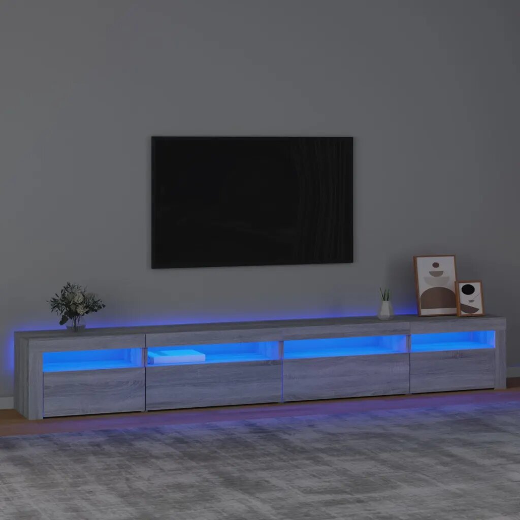 vidaXL ТВ шкаф с LED осветление сив сонома 270x35x40 см