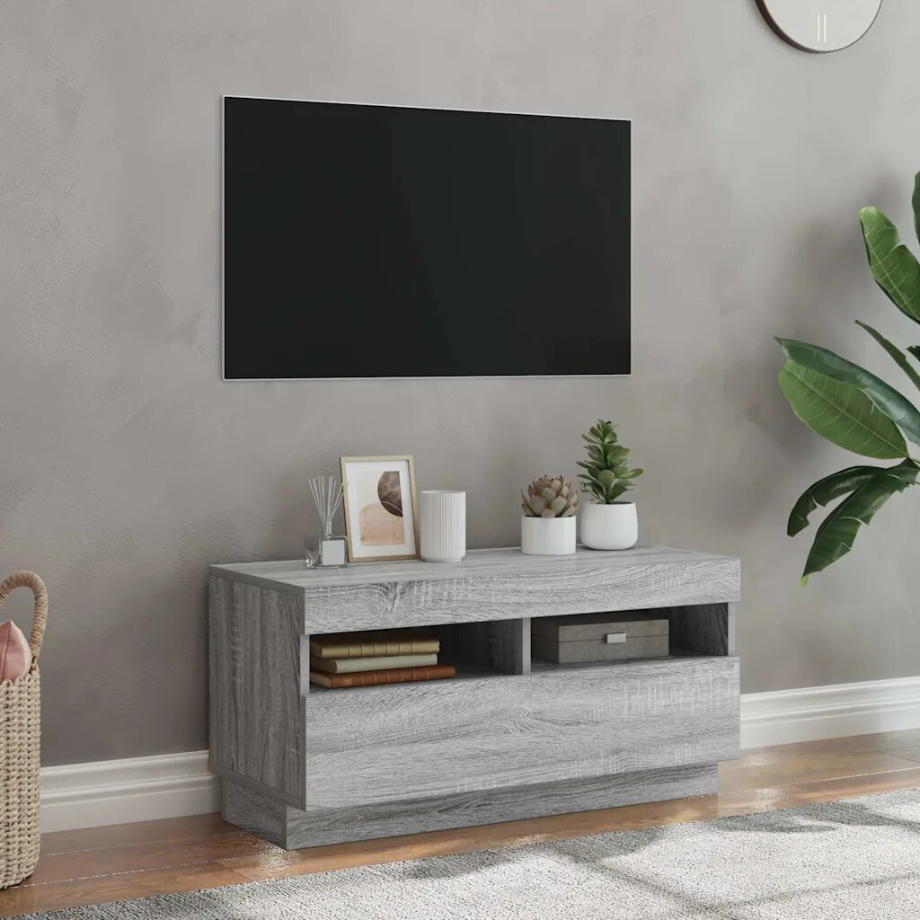 vidaXL ТВ шкаф с LED осветление сив сонома 80x35x40 см