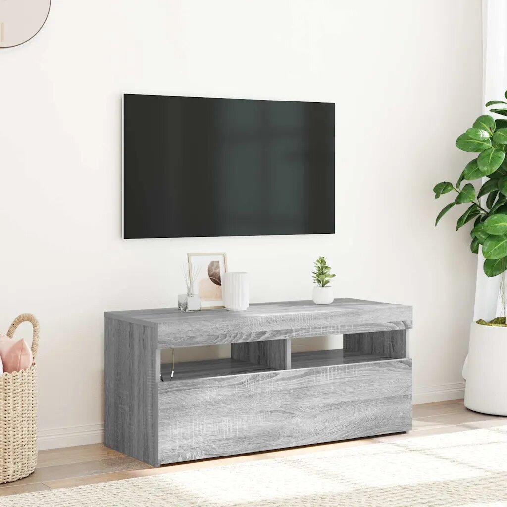 vidaXL ТВ шкаф с LED осветление сив сонома 90x35x40 см