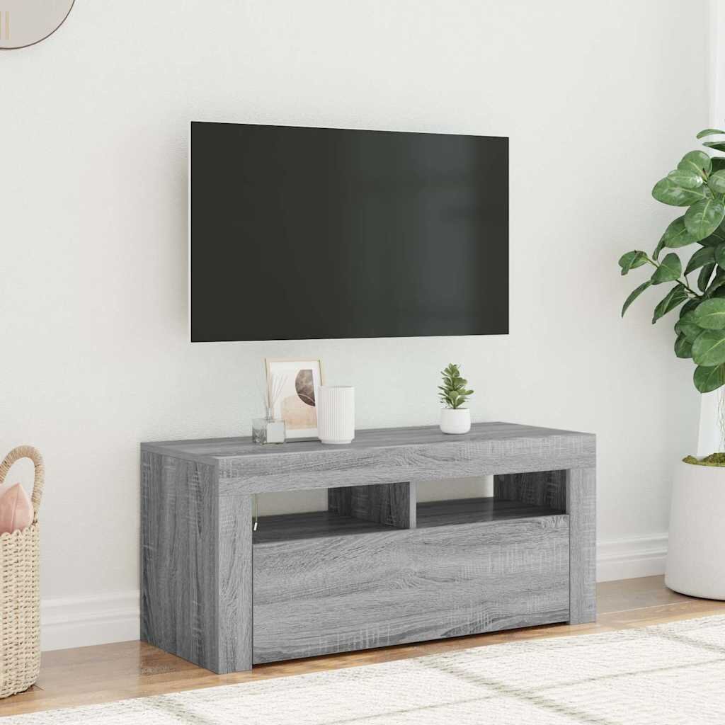 vidaXL ТВ шкаф с LED осветление сив сонома 90x35x40 см
