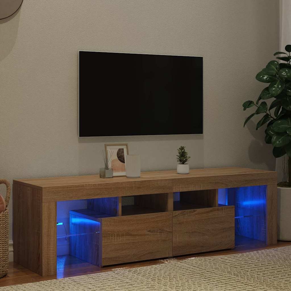 vidaXL ТВ шкаф с LED осветление сонома дъб 140x365x40 см