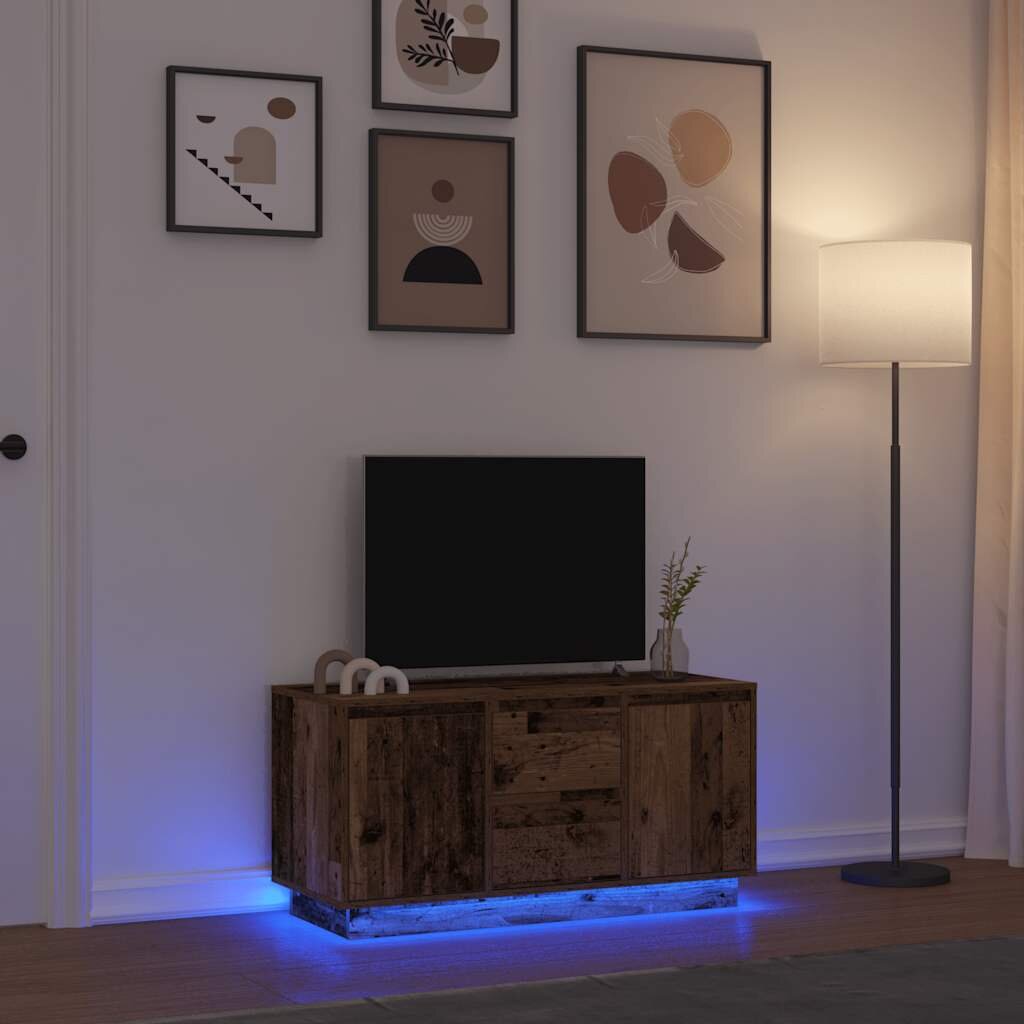 vidaXL ТВ шкаф с LED осветление старо дърво 100x41x50 см