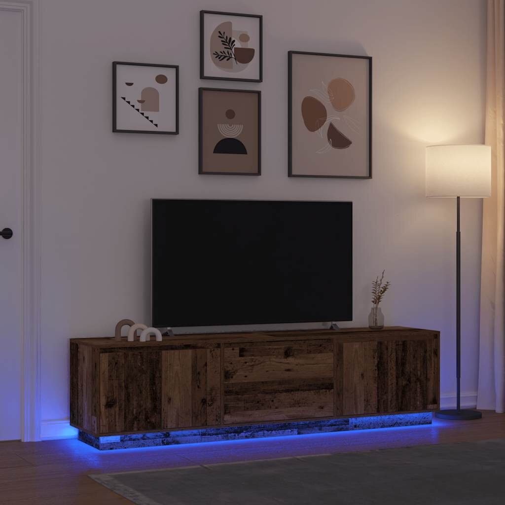 vidaXL ТВ шкаф с LED осветление старо дърво 1935x41x50 см