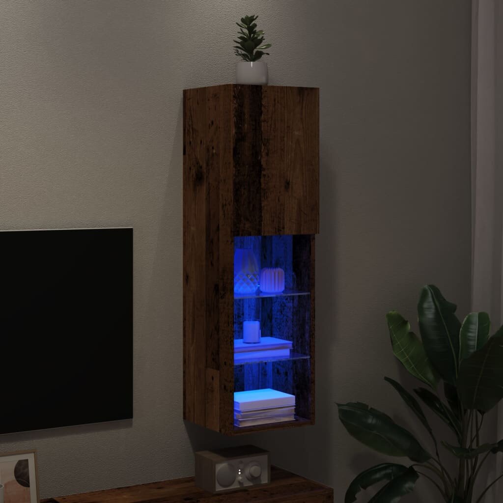 vidaXL ТВ шкаф с LED осветление старо дърво 305x30x102 см