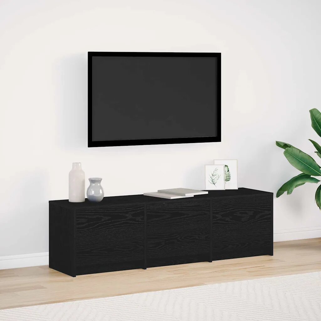 vidaXL TV шкаф с LED с LED ленти с чекмедже Черен Дъб 140 x 34 x 40 см