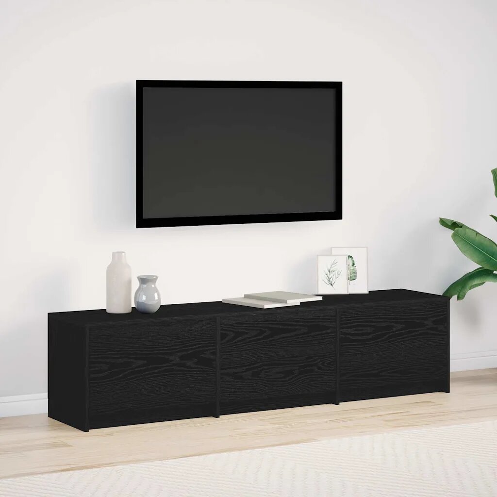 vidaXL TV шкаф с LED с LED ленти с чекмедже Черен Дъб 165 x 34 x 40 см