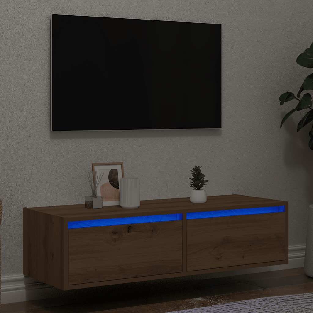 vidaXL ТВ шкаф с LED светлини Artisan дъб 100X355x25 cm