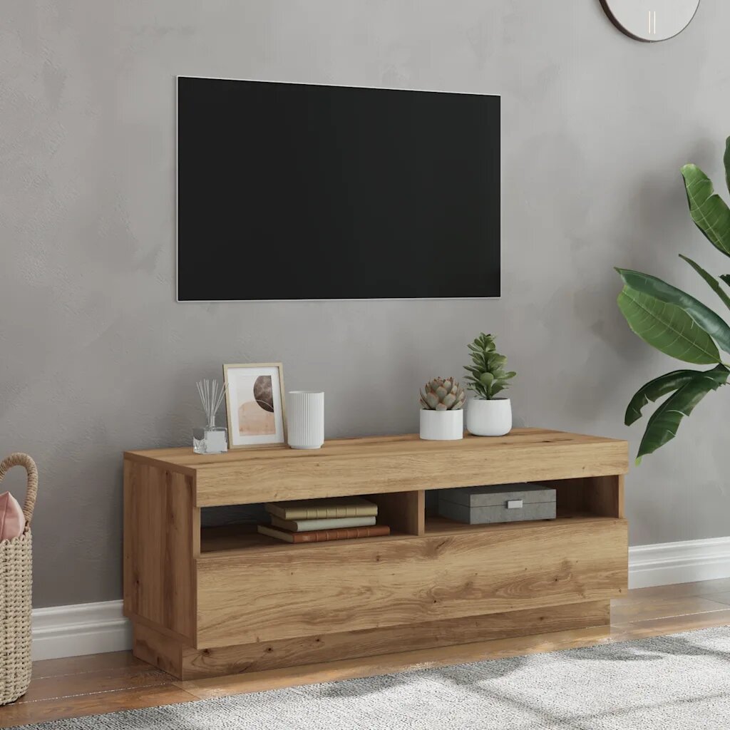 vidaXL ТВ шкаф с LED светлини Артизийски дъб 100x35x40 cm