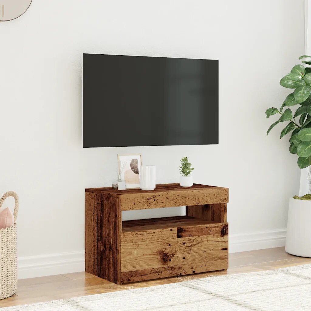 vidaXL ТВ шкаф с LED светлини Старо дърво 60x35x40 cm