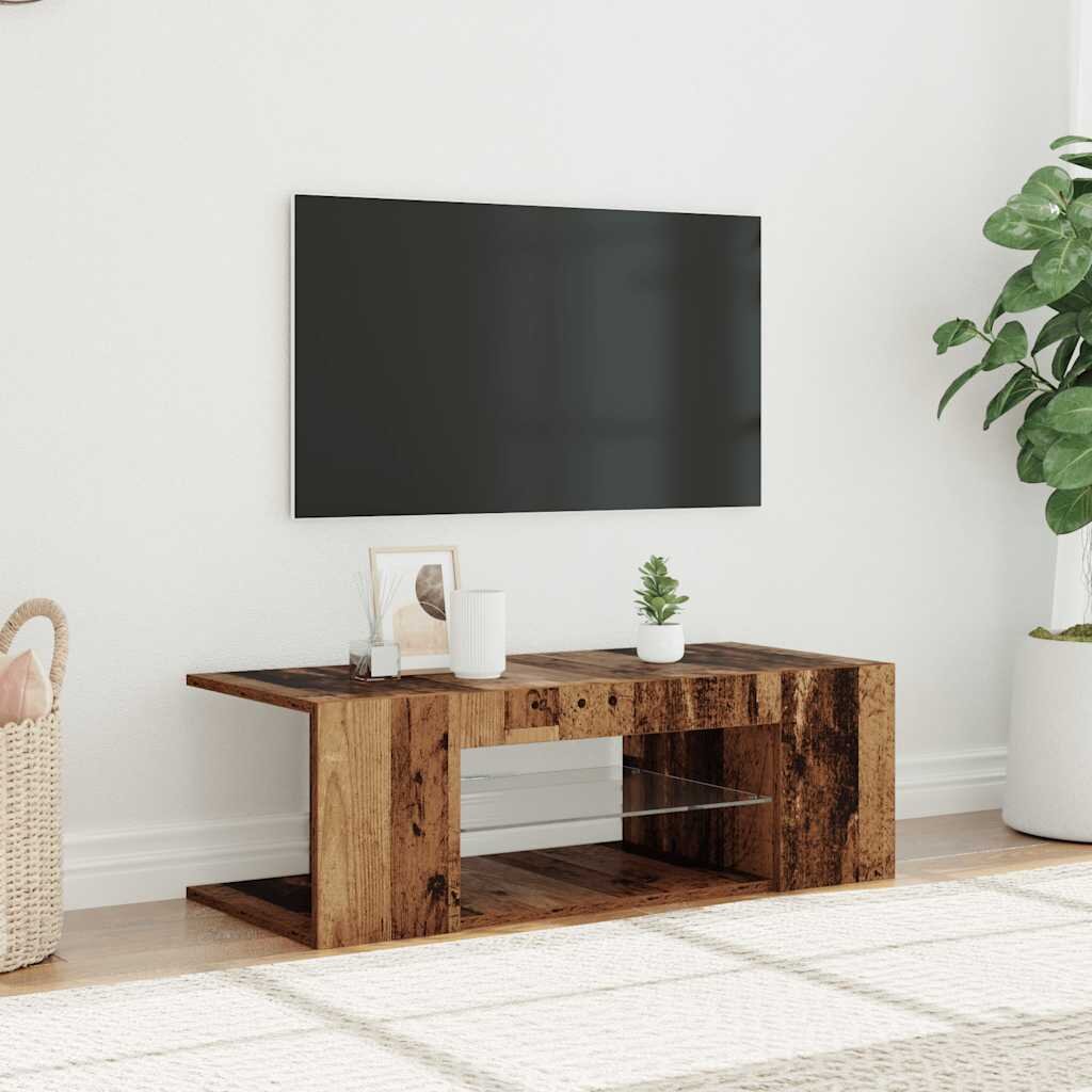 vidaXL ТВ шкаф с LED светлини Старо дърво 90x39x30 cm