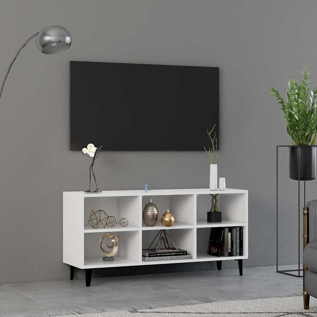 vidaXL ТВ шкаф с метални крака бял 1035x30x50 см