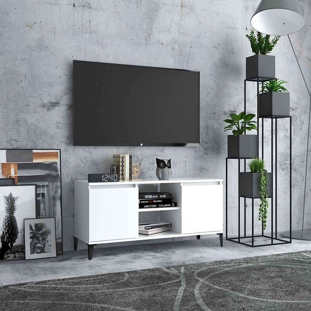 vidaXL ТВ шкаф с метални крака бял 1035x35x50 см