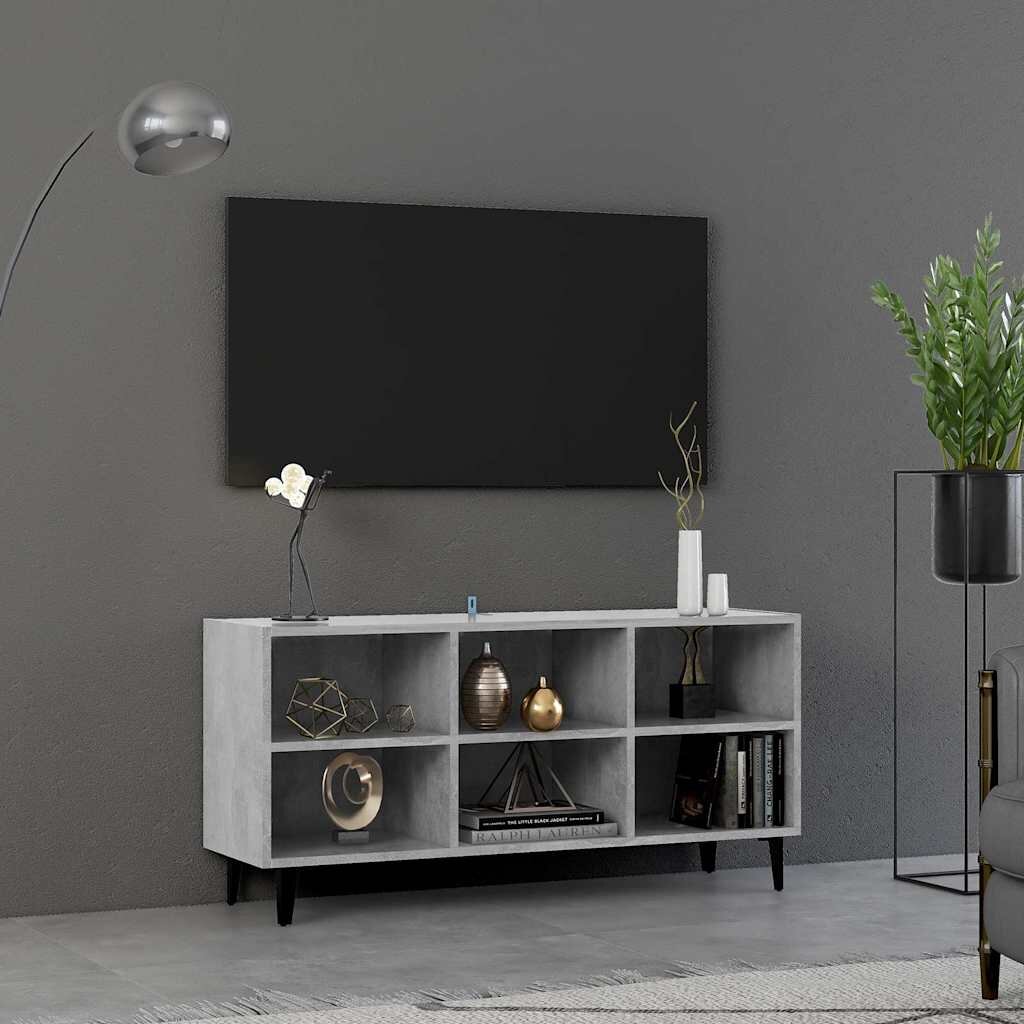 vidaXL ТВ шкаф с метални крака опушен дъб 1035x30x50 см