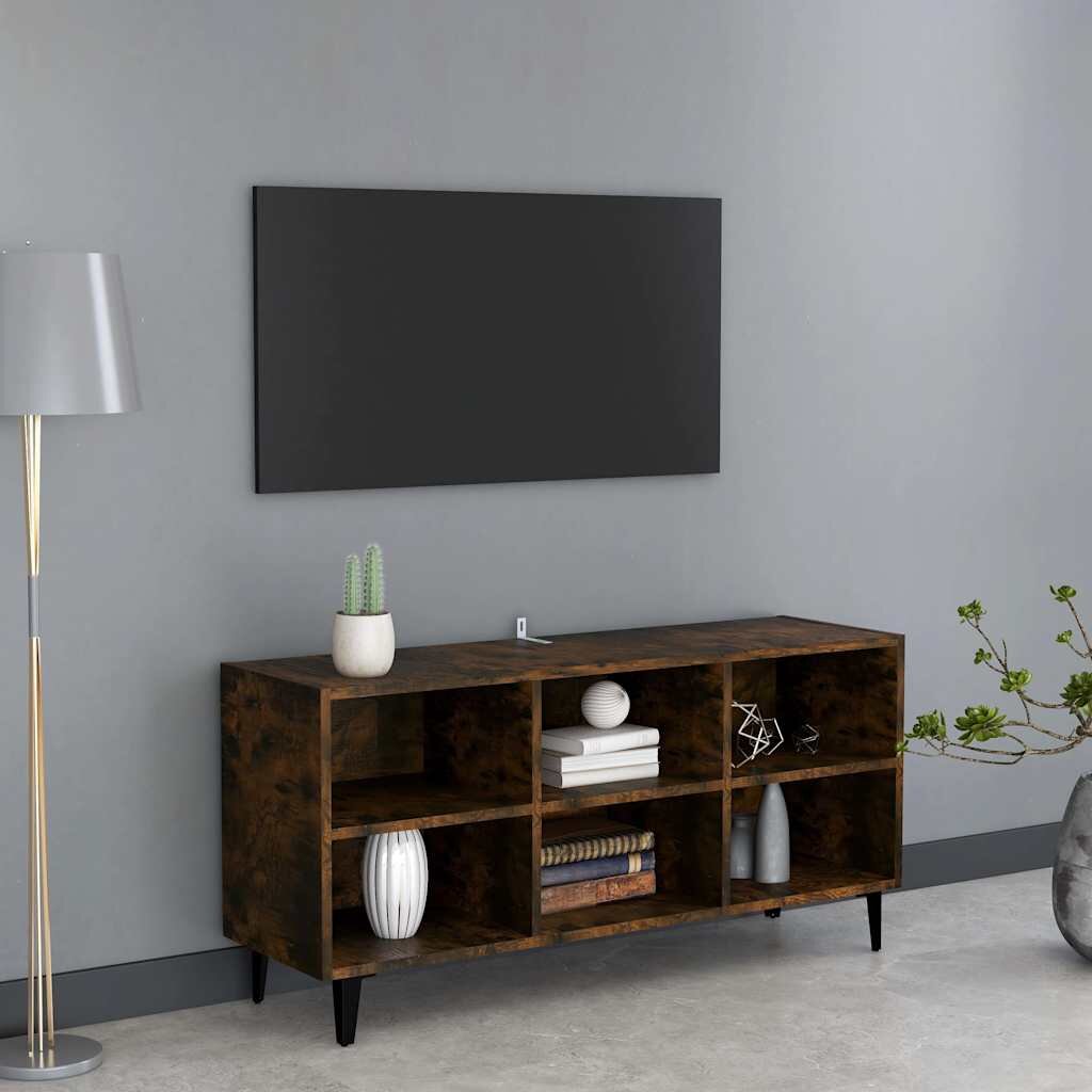 vidaXL ТВ шкаф с метални крака опушен дъб 1035x30x50 см