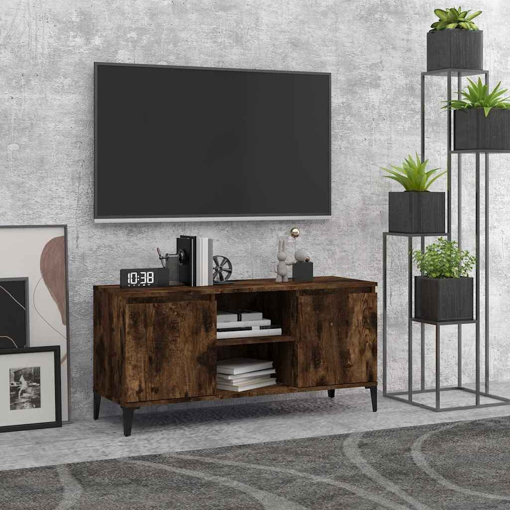 vidaXL ТВ шкаф с метални крака опушен дъб 1035x35x50 см