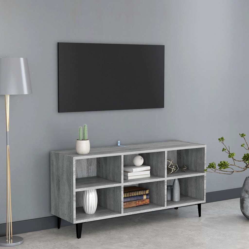 vidaXL ТВ шкаф с метални крака сив сонома 1035x30x50 см