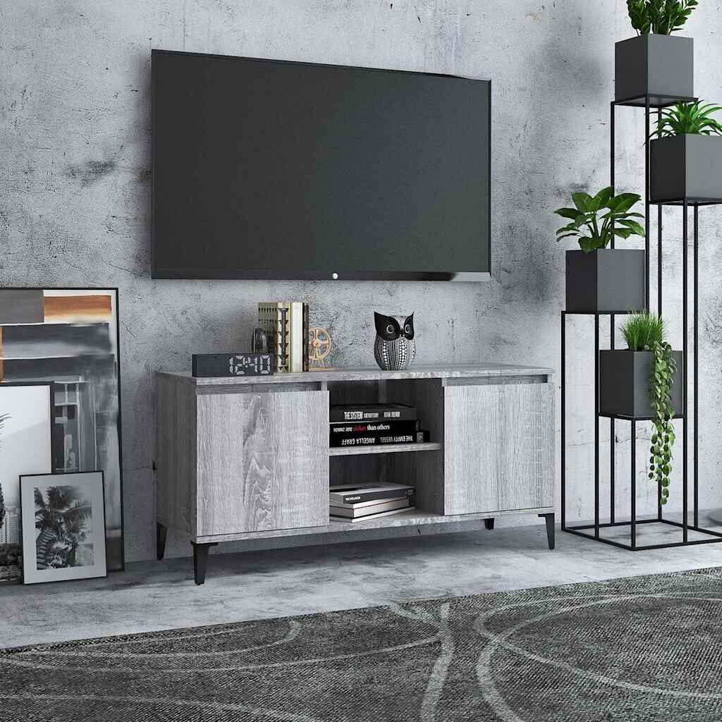 vidaXL ТВ шкаф с метални крака сив сонома 1035x35x50 см
