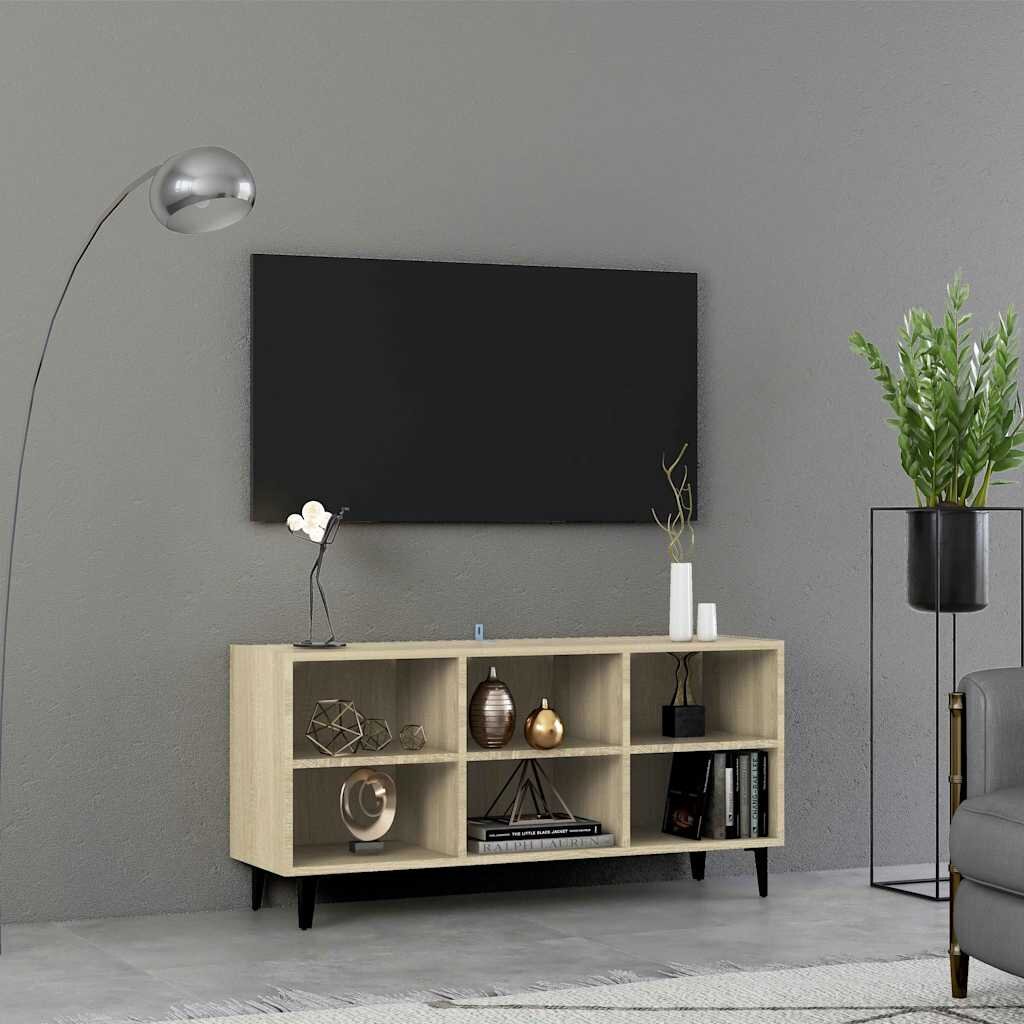 vidaXL ТВ шкаф с метални крака сонома дъб 1035x30x50 см