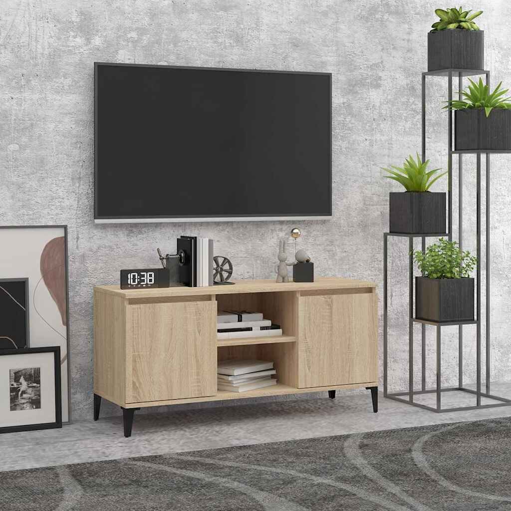 vidaXL ТВ шкаф с метални крака сонома дъб 1035x35x50 см