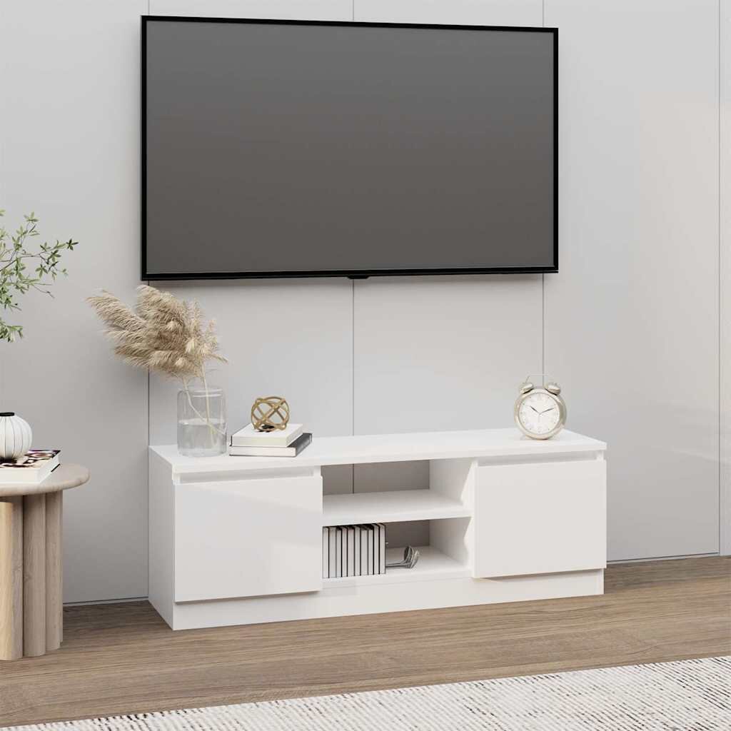 vidaXL ТВ шкаф с врата бял 102x30x36 см