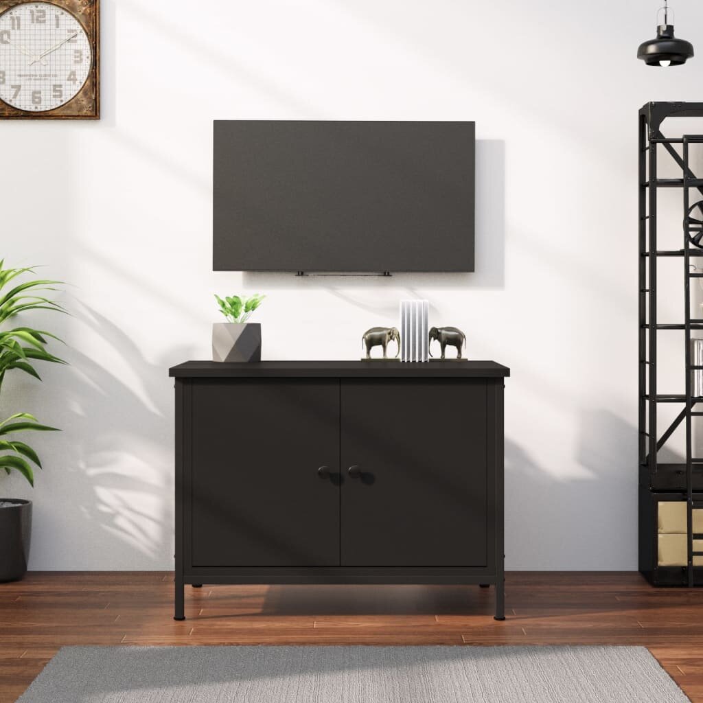 vidaXL ТВ шкаф с врати черен 60x35x45 см инженерно дърво