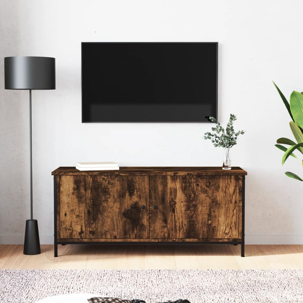 vidaXL ТВ шкаф с врати oпушен дъб 102x35x45 см инженерно дърво