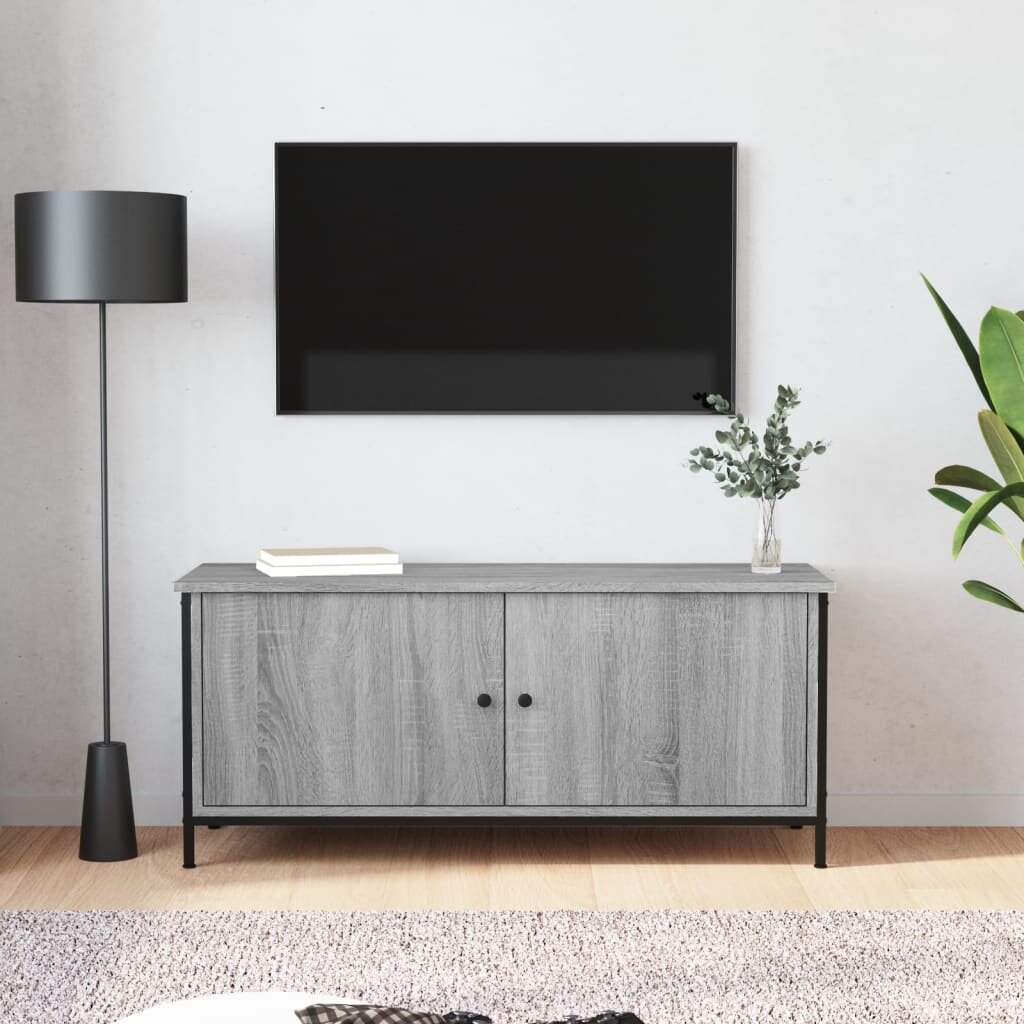 vidaXL ТВ шкаф с врати сив сонома 102x35x45 см инженерно дърво