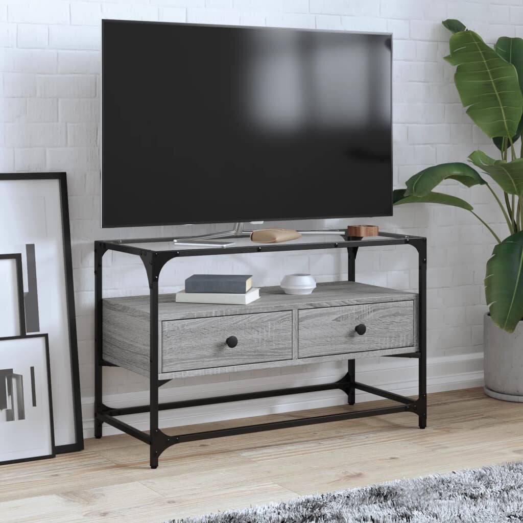 vidaXL ТВ шкаф със стъклен плот сив сонома 80x35x51 см инженерно дърво