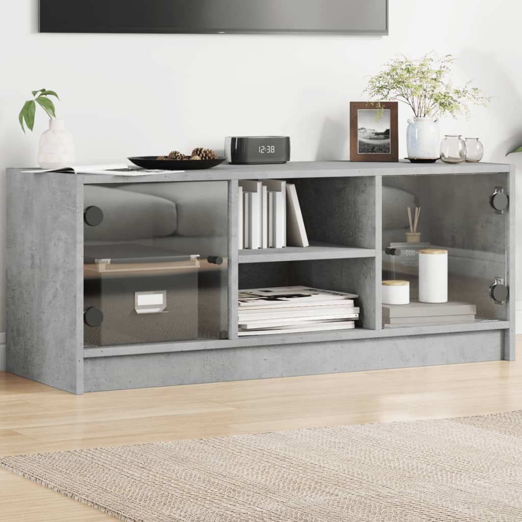 vidaXL ТВ шкаф със стъклени врати бетонно сив 102x37x42 cm