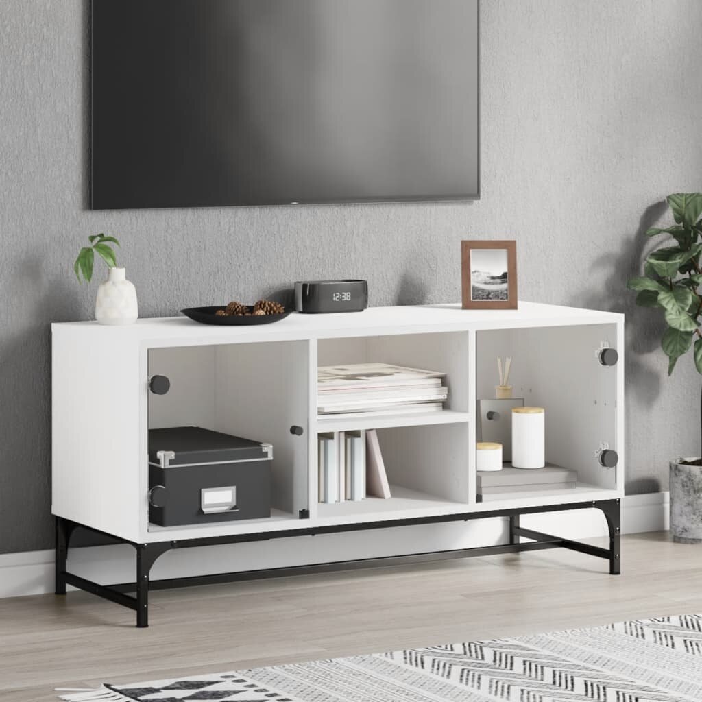 vidaXL ТВ шкаф със стъклени врати бял 102x37x50 см