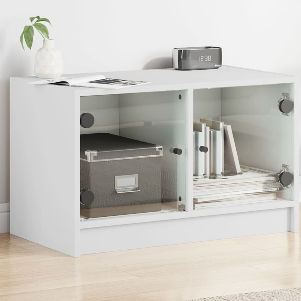 vidaXL ТВ шкаф със стъклени врати бял 68x37x42 см