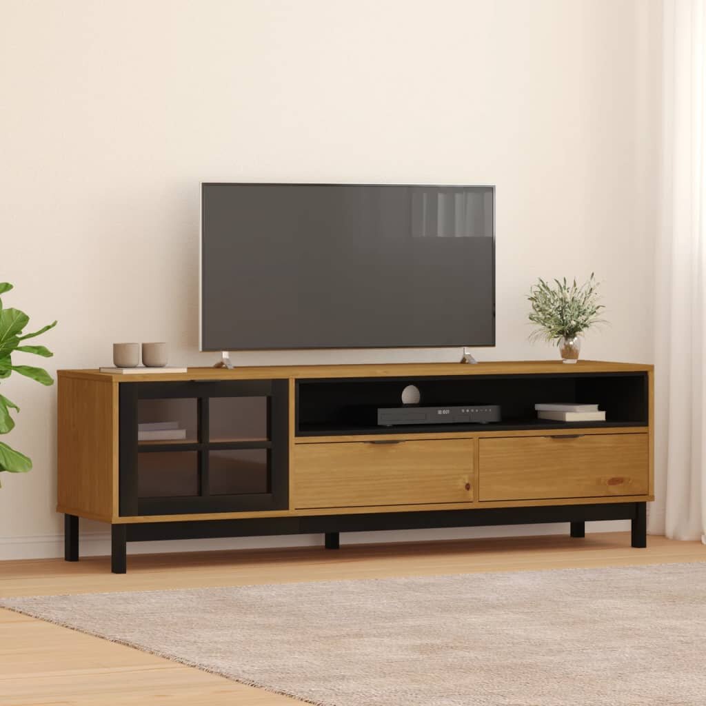 vidaXL ТВ шкаф със стъклени вратички "FLAM" 158x40x50 см бор масив